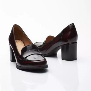 🥀 Clarks Tarah Grace Penny Loafer Pumps Burgundy Red Leather Size 7 🥀